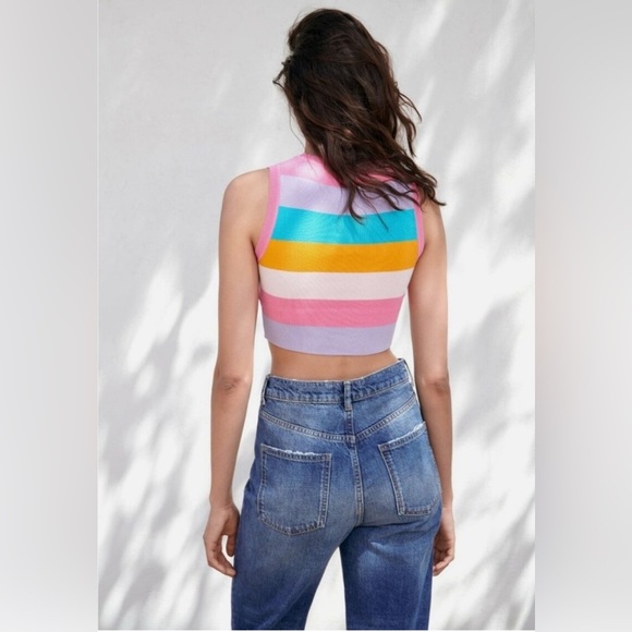 Zara stripe rainbow colored knit crop top size small - Picture 2 of 7